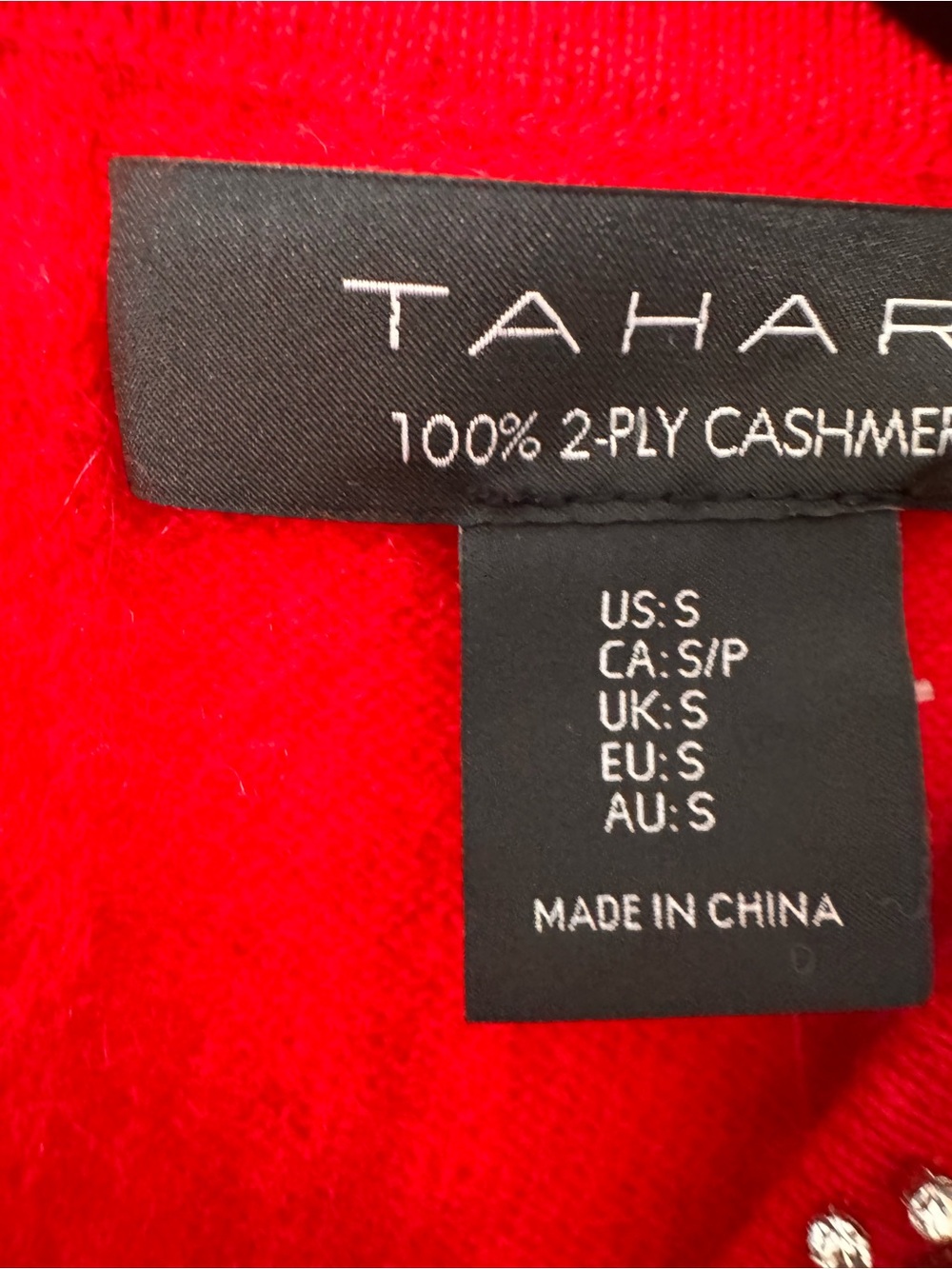 Tahari 100% Cashmere Red Jeweled Neck Short Sleeve Sweater Size S NWT - Picture 4 of 7
